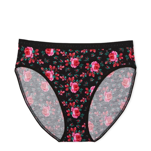 Victoria's Secret Stretch Cotton High-Leg Brief Panty Black Moody Roses XS NEW - Picture 3 of 6